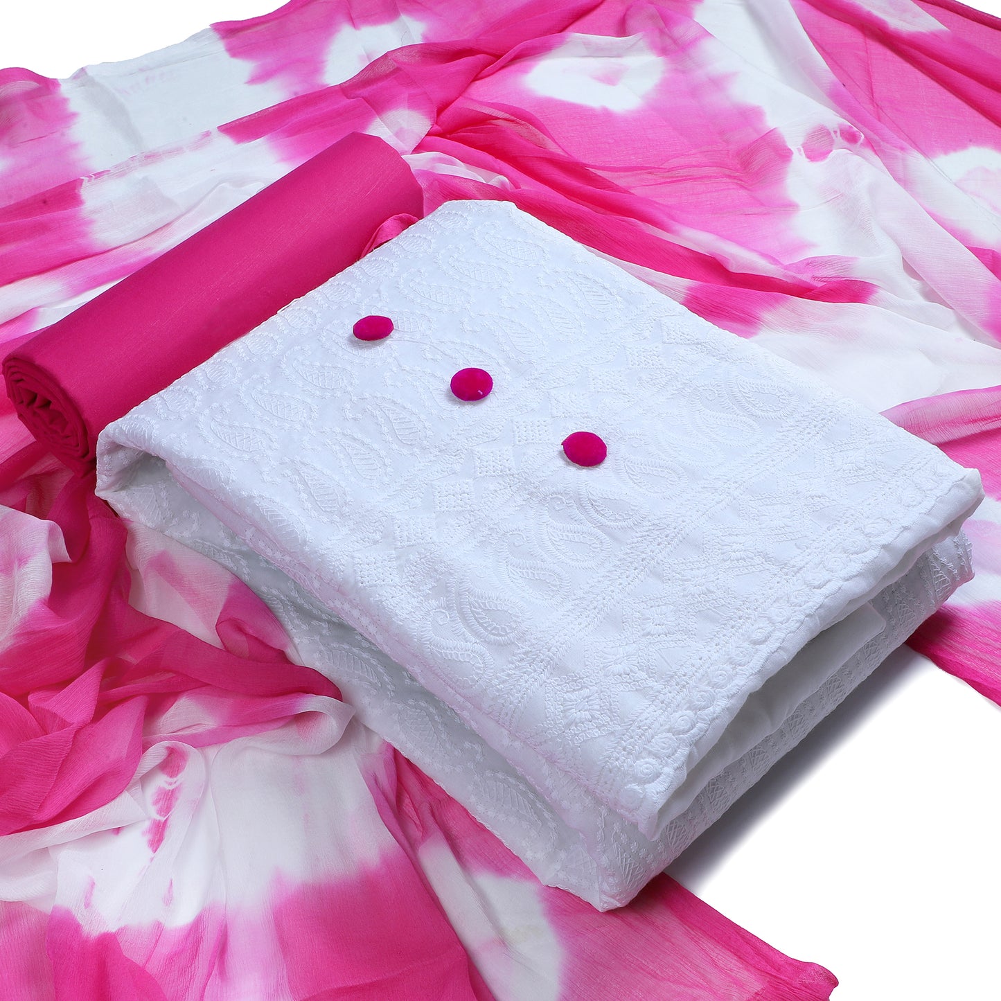 Cotton blend chikenkari unstitched dress material