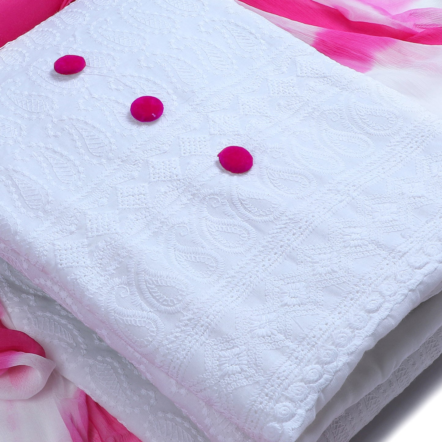 Cotton blend chikenkari unstitched dress material