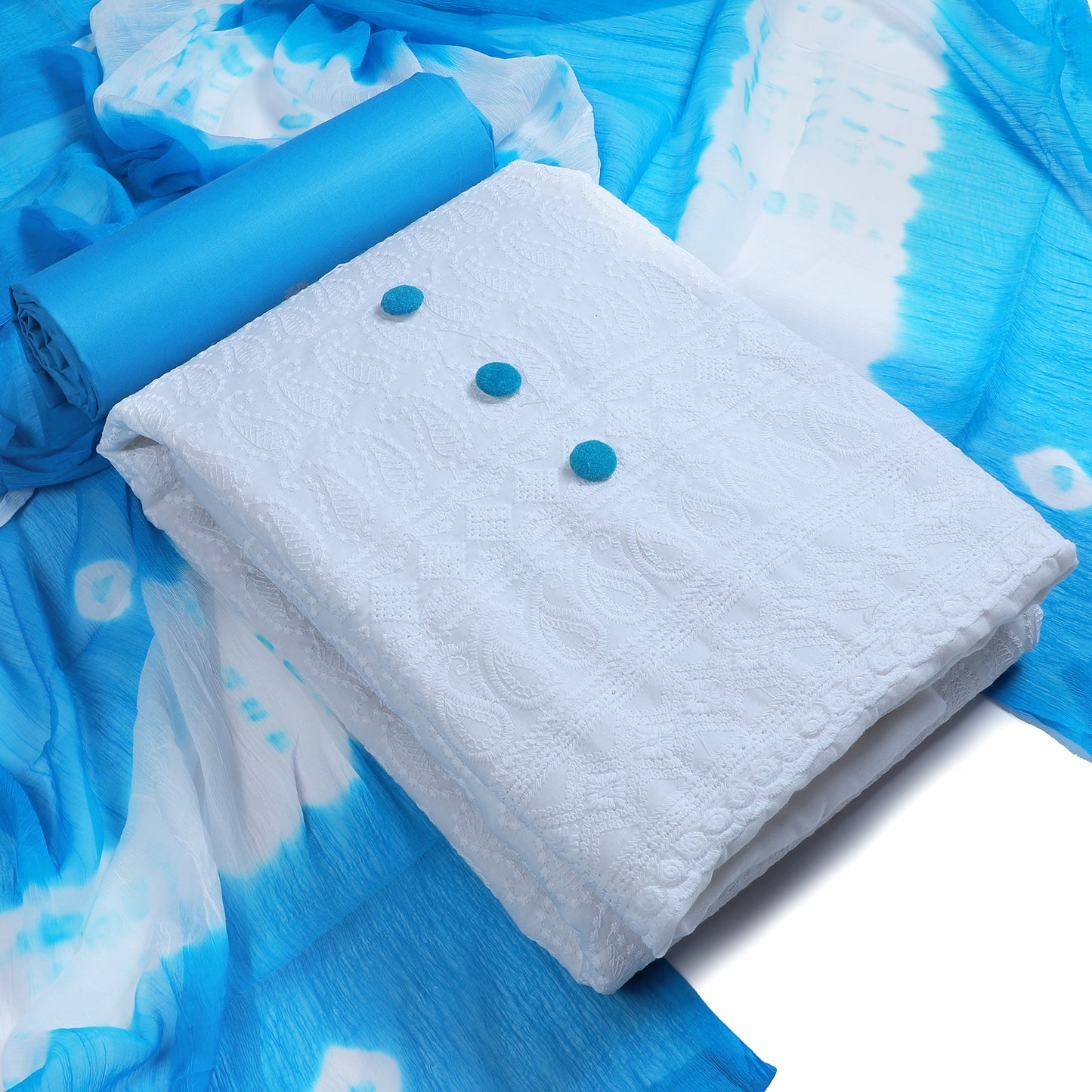 Cotton blend chikenkari unstitched dress material