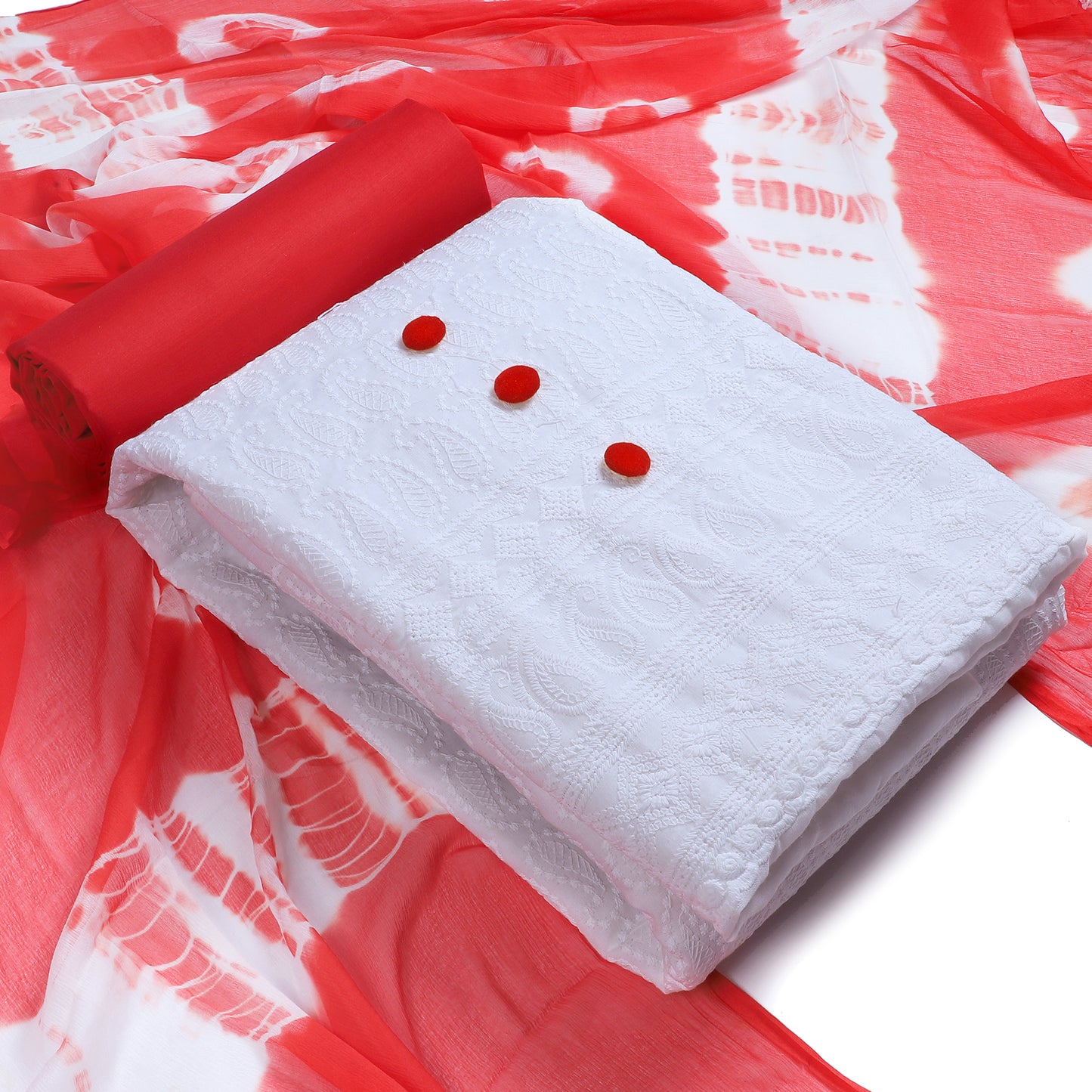 Cotton blend chikenkari unstitched dress material