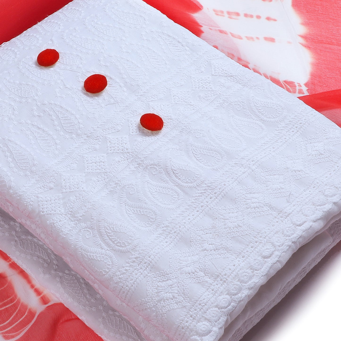 Cotton blend chikenkari unstitched dress material
