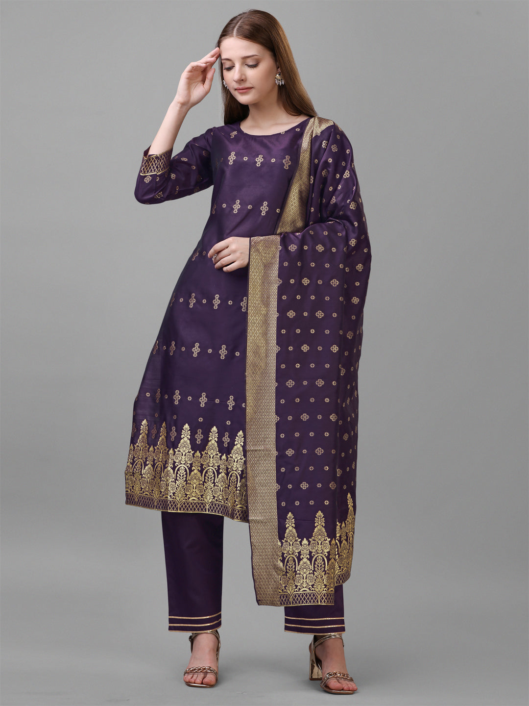 Jacquard silk blend woven kurta set with dupatta