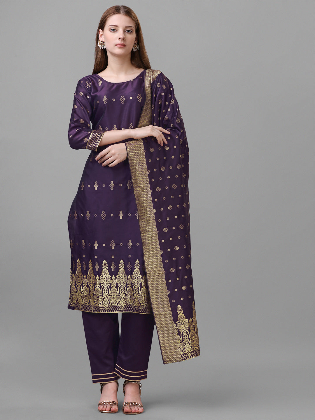 Jacquard silk blend woven kurta set with dupatta