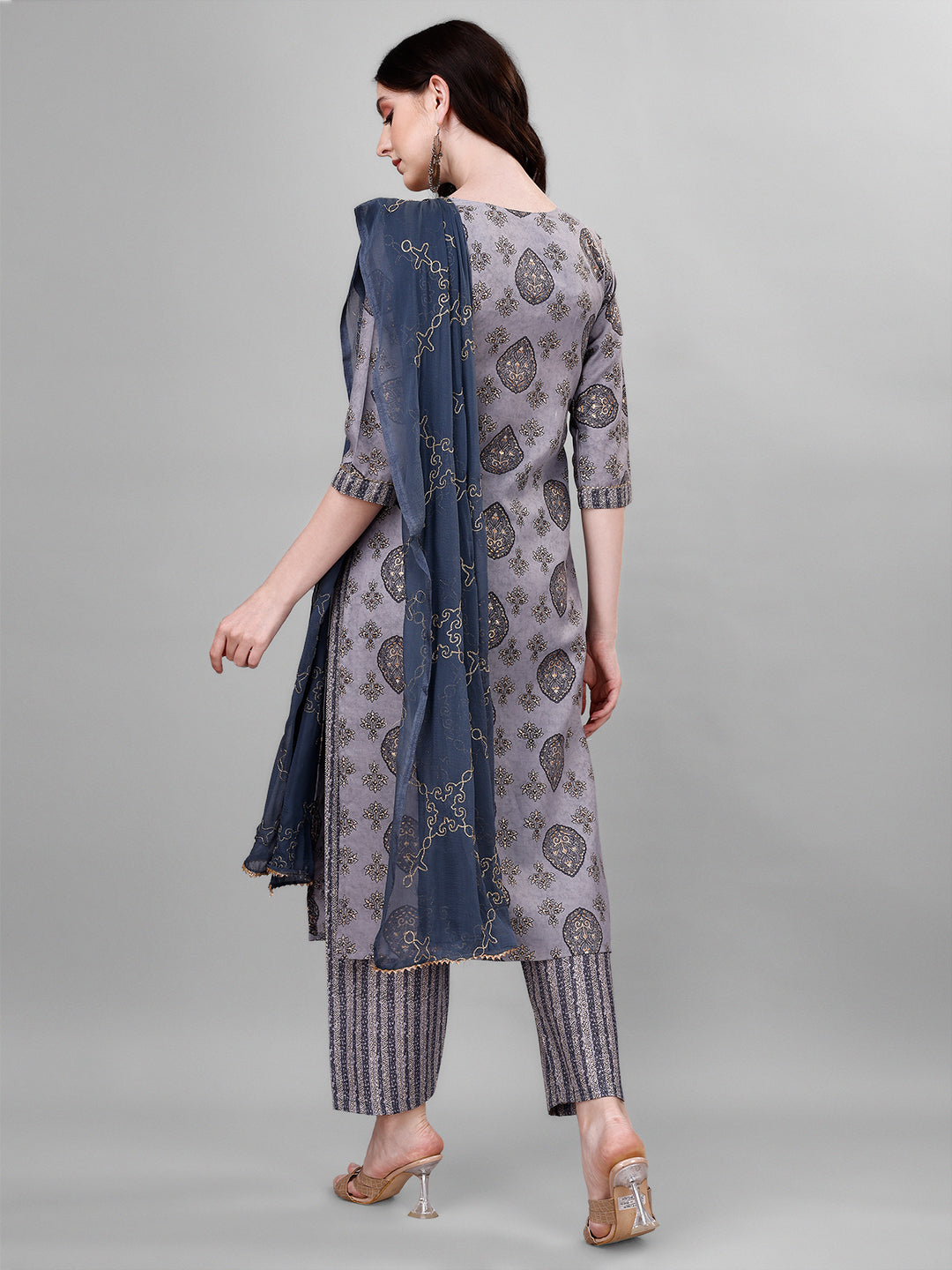 Cotton blend print kurta set with dupatta