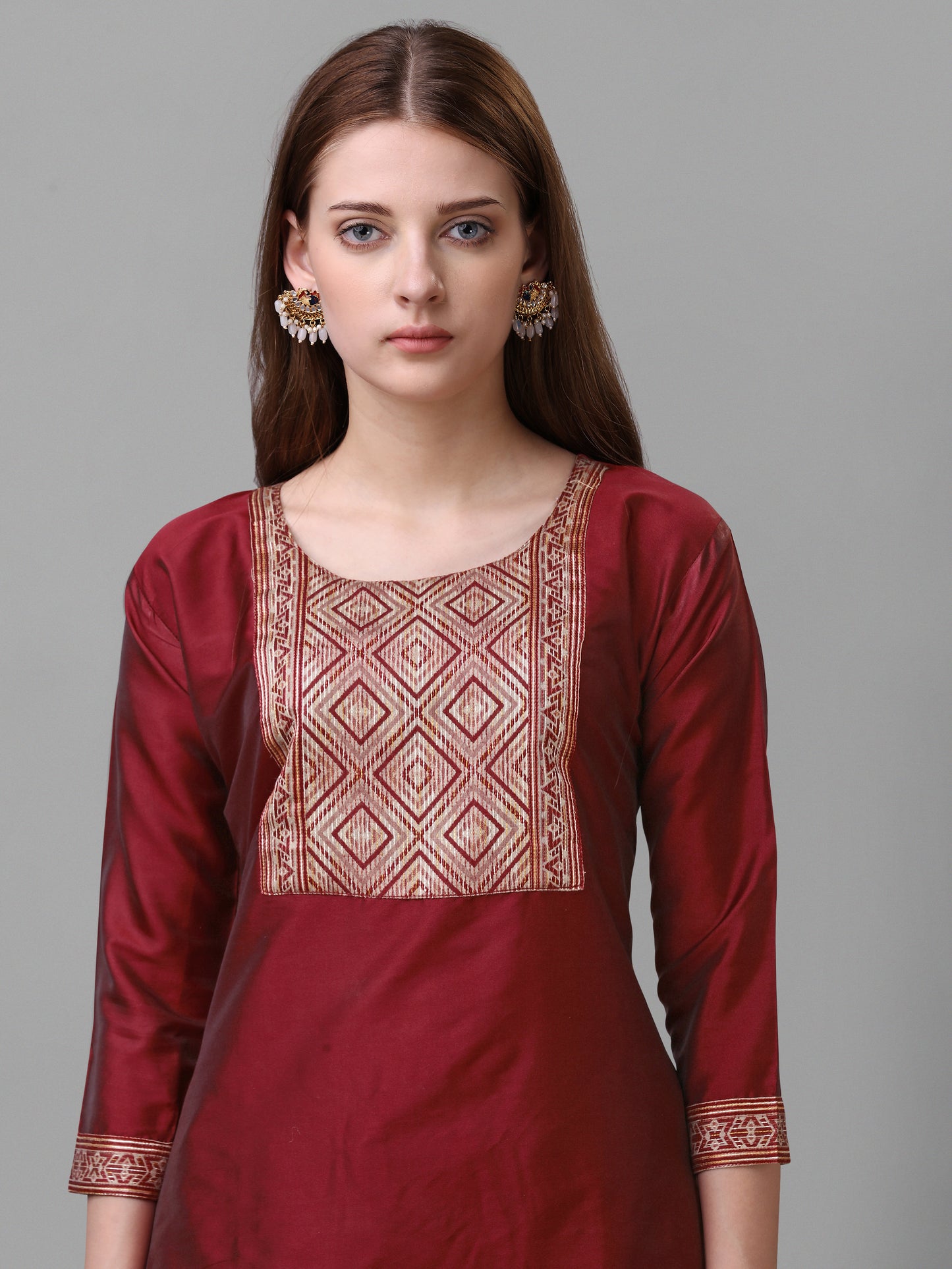 Silk blend jacquard gala kurta set with dupatta
