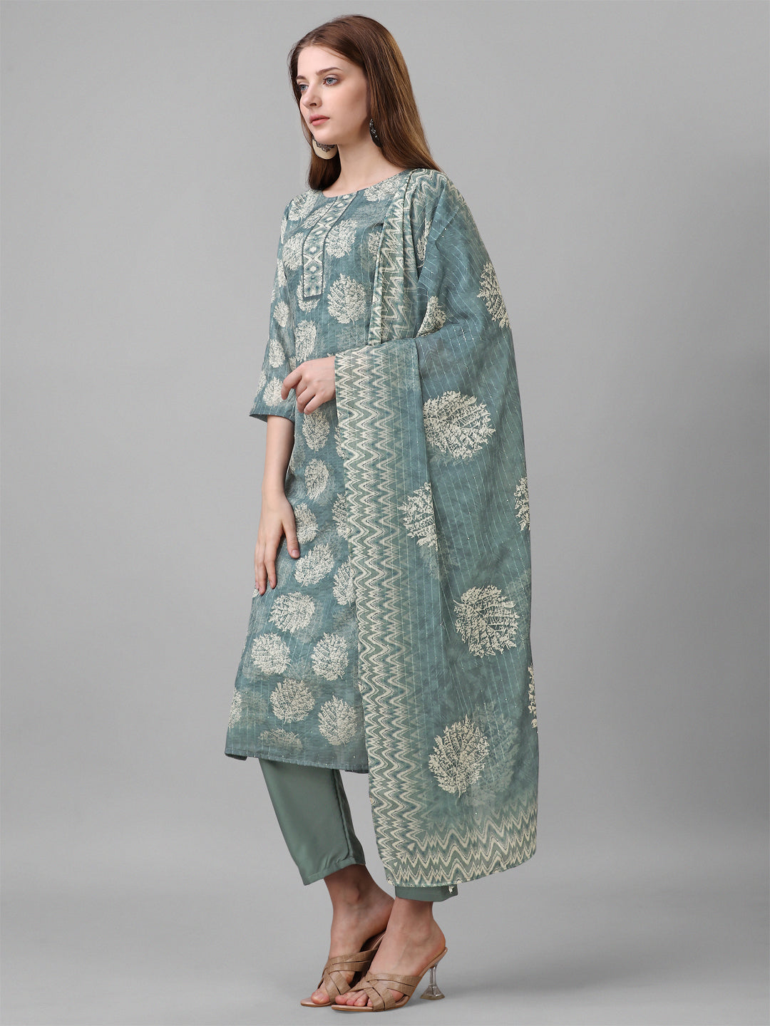 Cotton blend print kurta set with dupatta