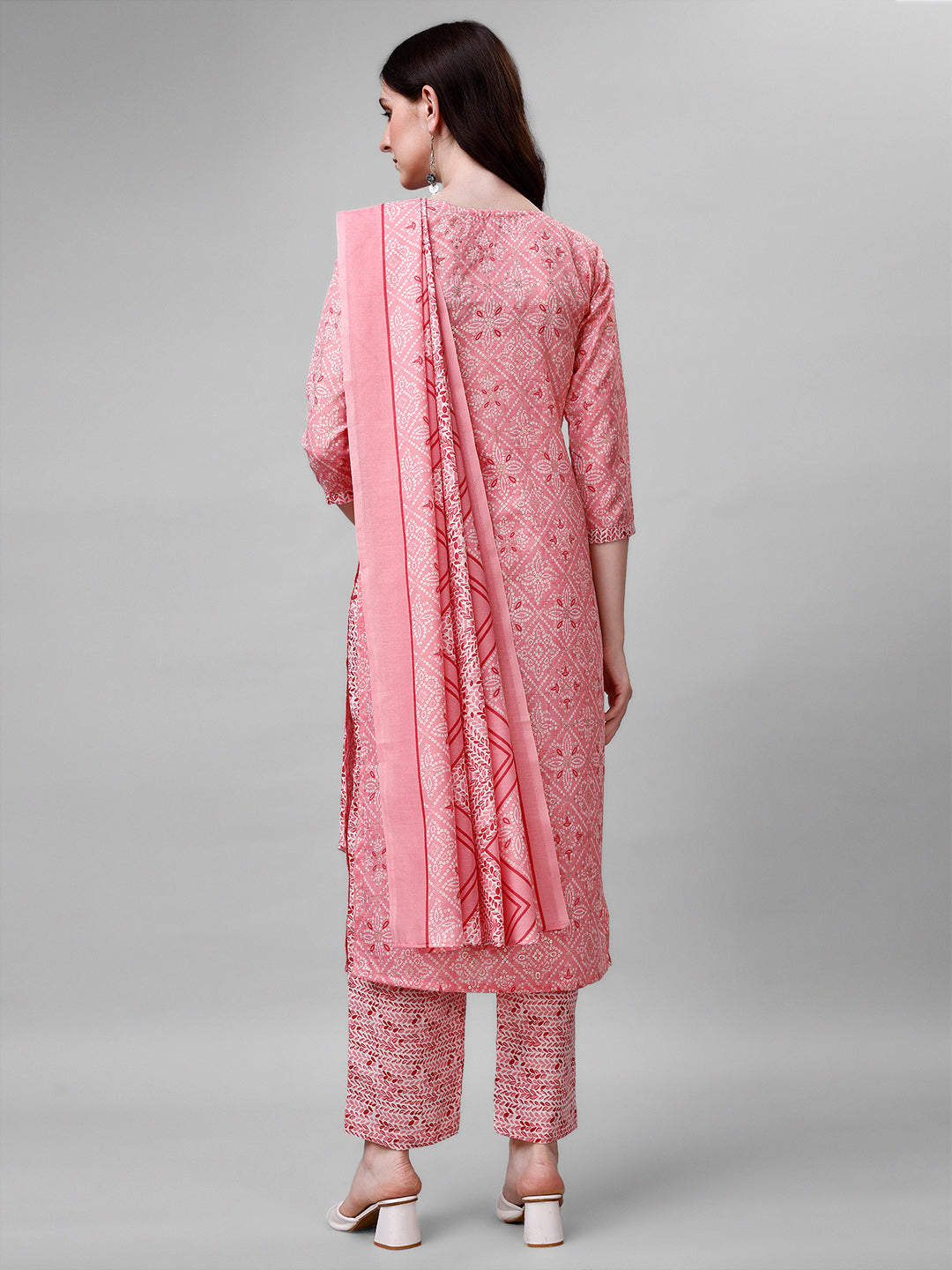 Cotton blend foil print kurta set with dupatta