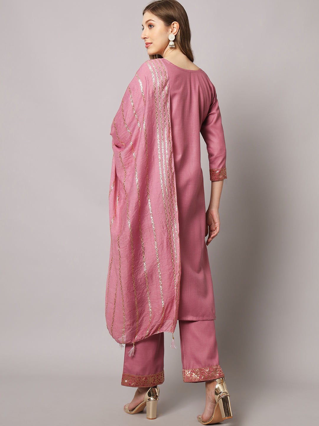 Cotton blend jacquard gala kurta set with dupatta