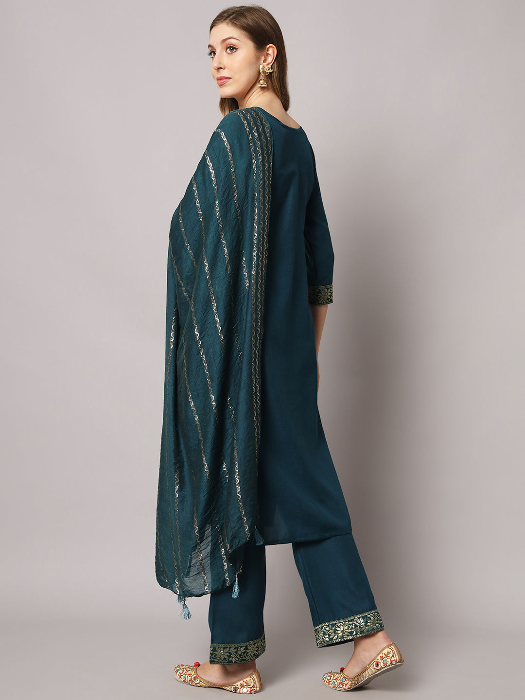 Cotton blend jacquard gala kurta set with dupatta