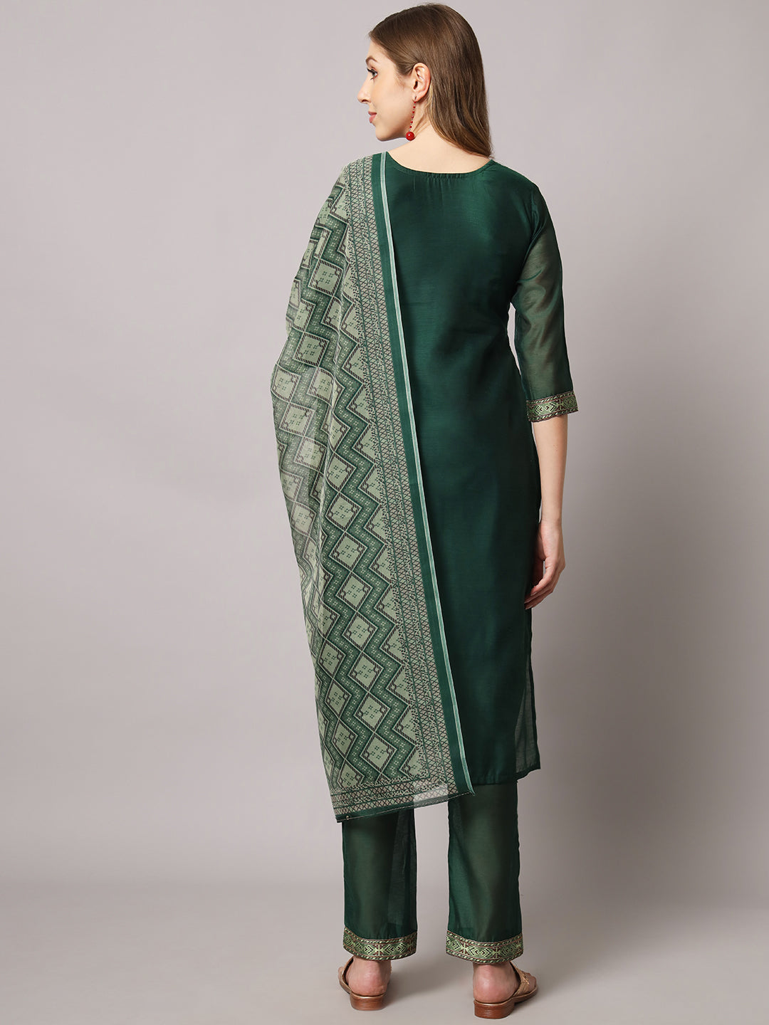 Cotton spun blend jacquard gala kurta set with dupatta
