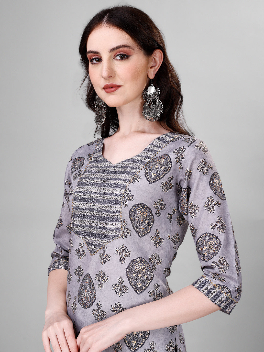 Cotton blend print kurta set with dupatta