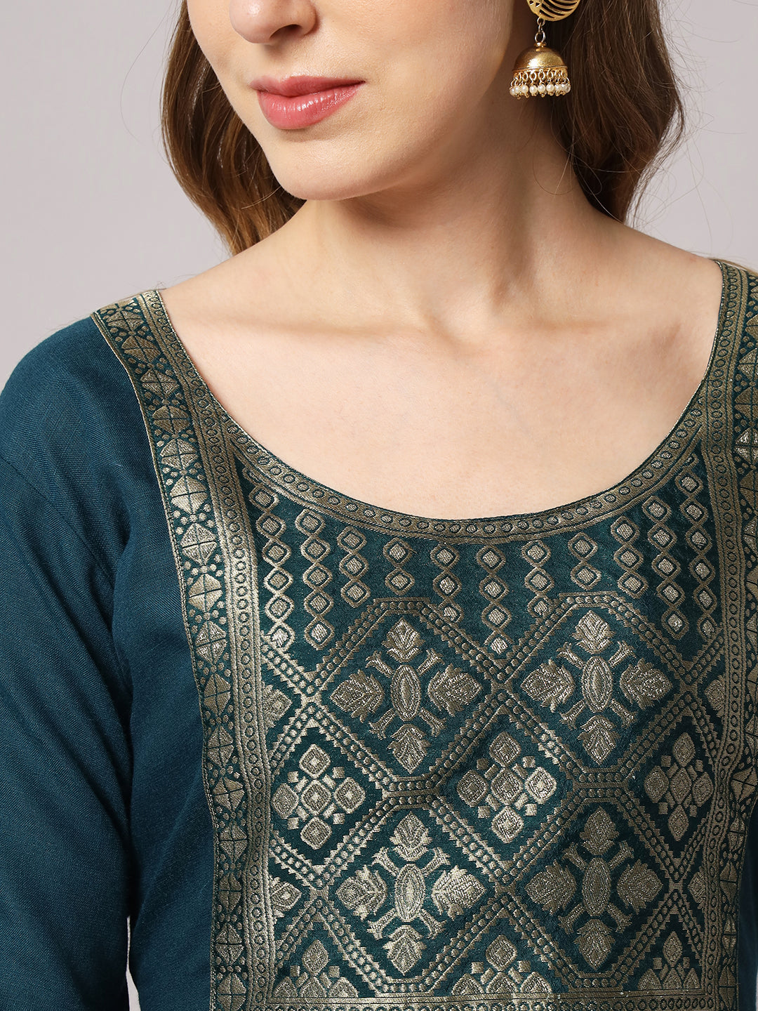 Cotton blend jacquard gala kurta set with dupatta