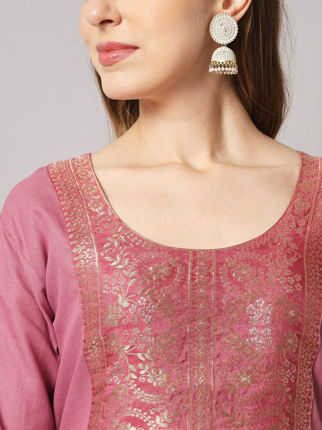 Cotton blend jacquard gala kurta set with dupatta