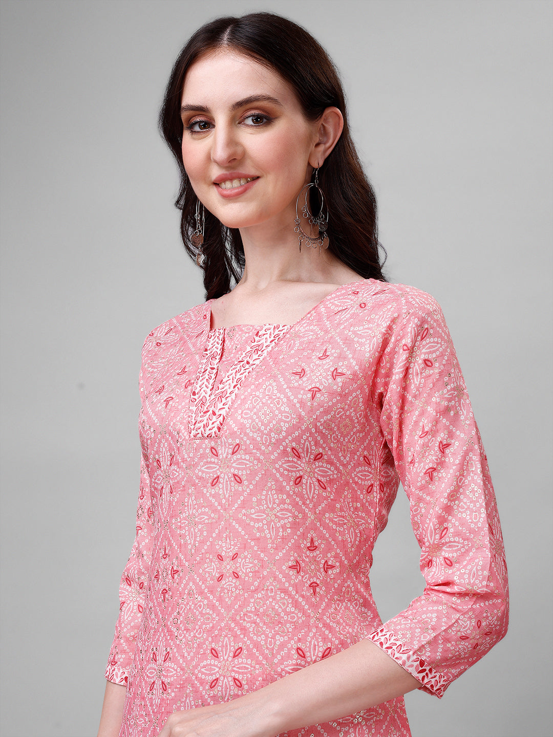 Cotton blend foil print kurta set with dupatta
