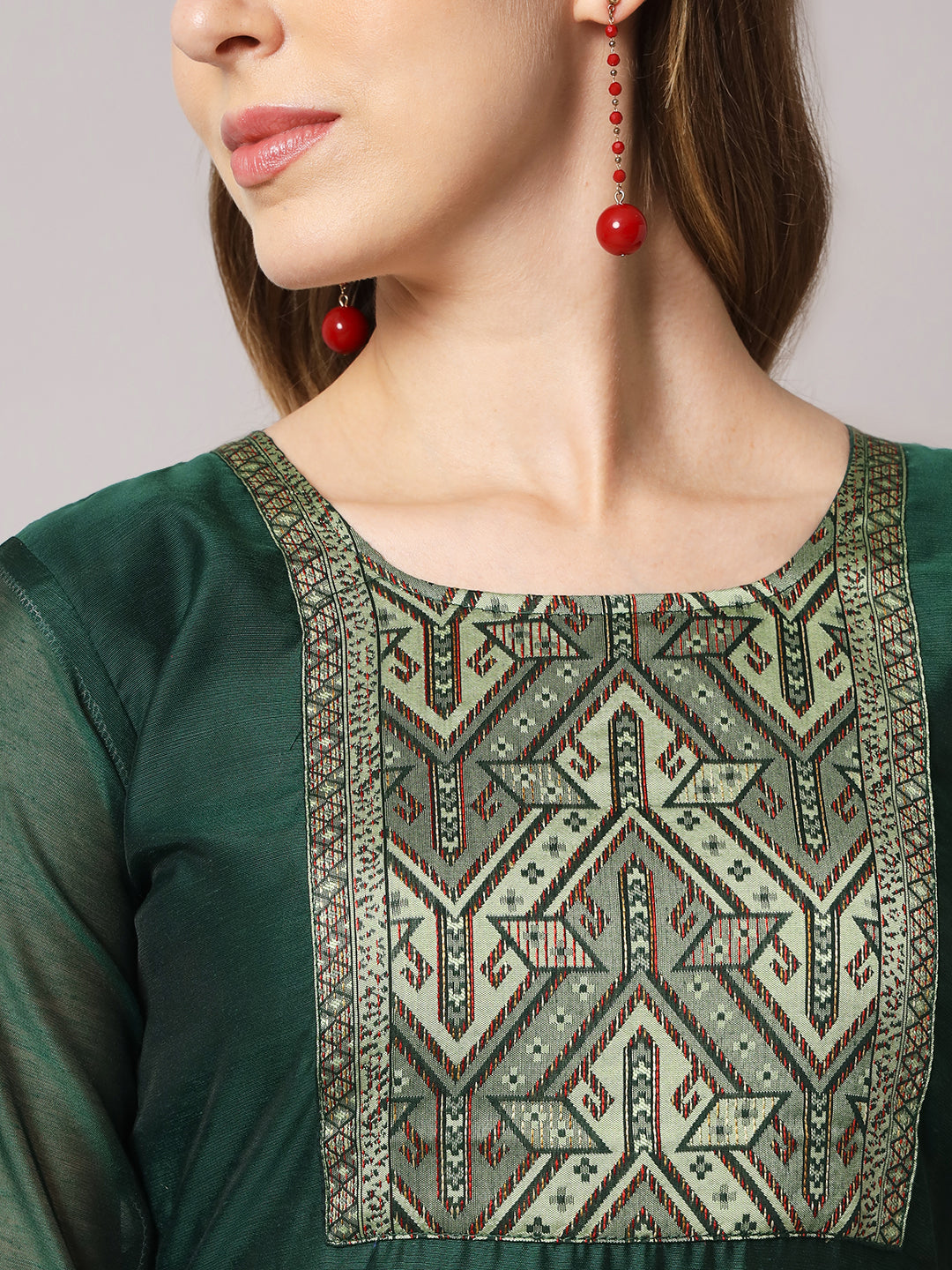 Cotton spun blend jacquard gala kurta set with dupatta