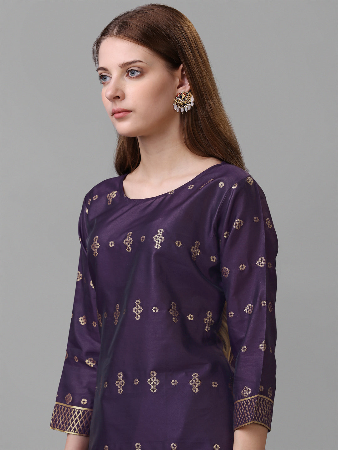 Jacquard silk blend woven kurta set with dupatta