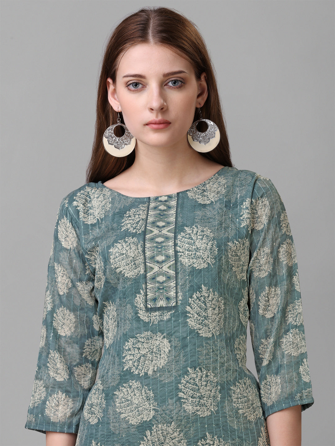 Cotton blend print kurta set with dupatta