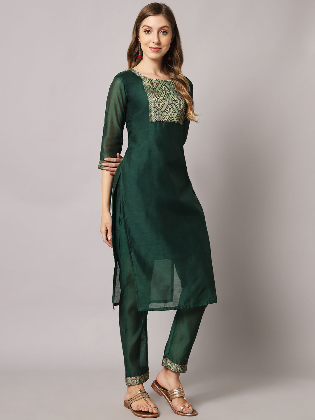 Cotton spun blend jacquard gala kurta set with dupatta