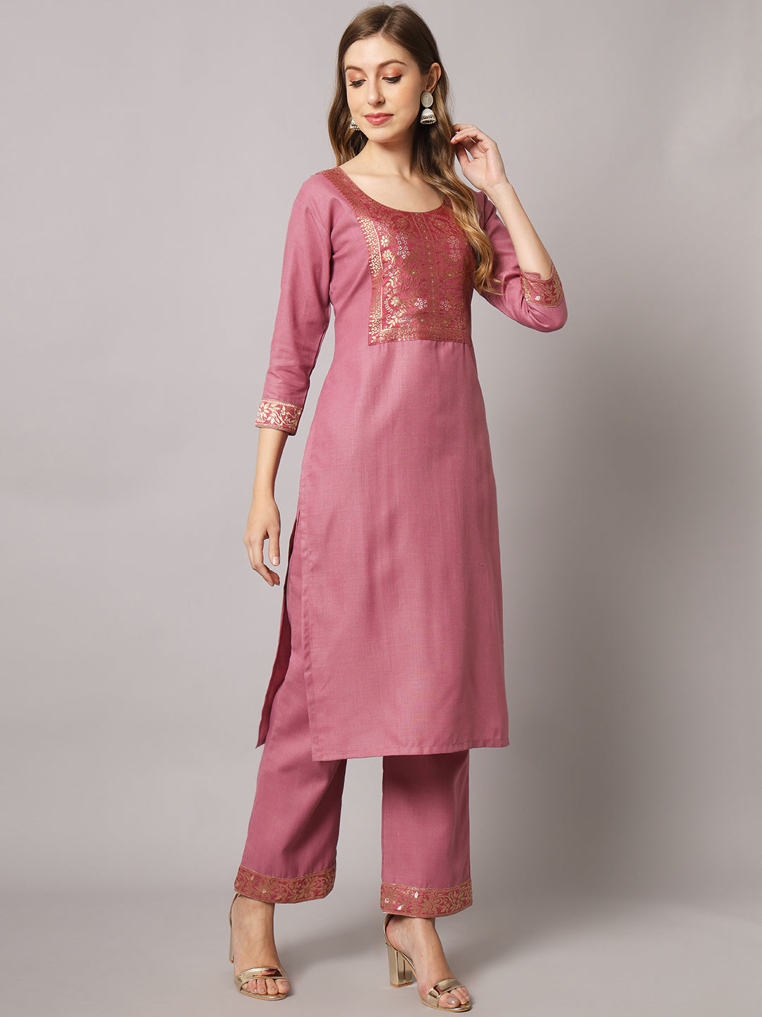 Cotton blend jacquard gala kurta set with dupatta