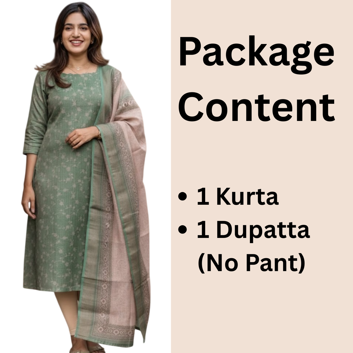 Green Chanderi Kurti with Dupatta – Casual Chic