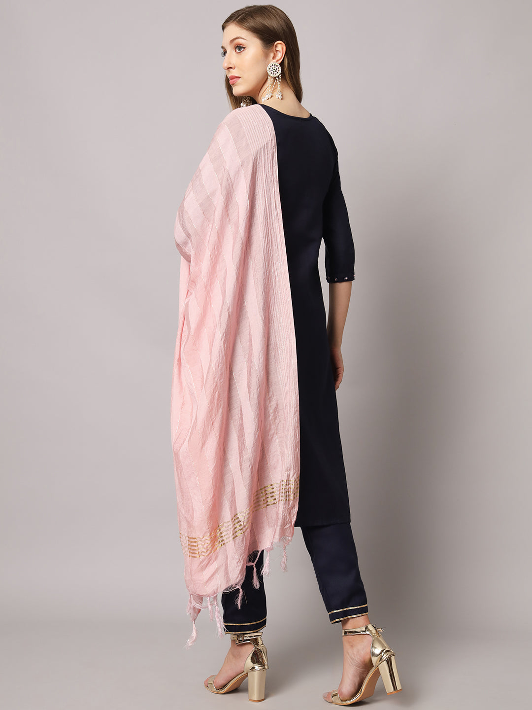 Cotton blend hand embroidery kurta set with dupatta