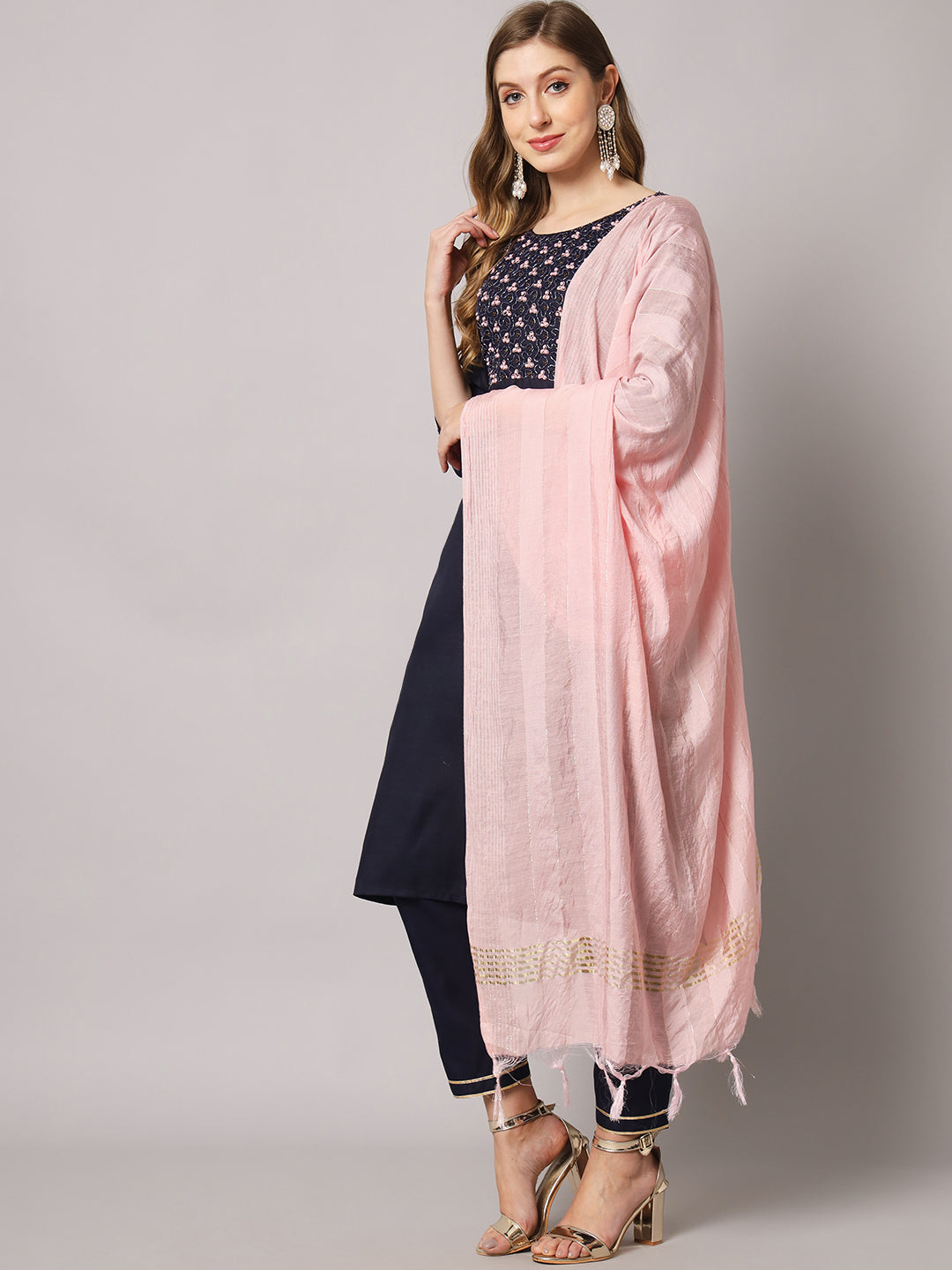 Cotton blend hand embroidery kurta set with dupatta