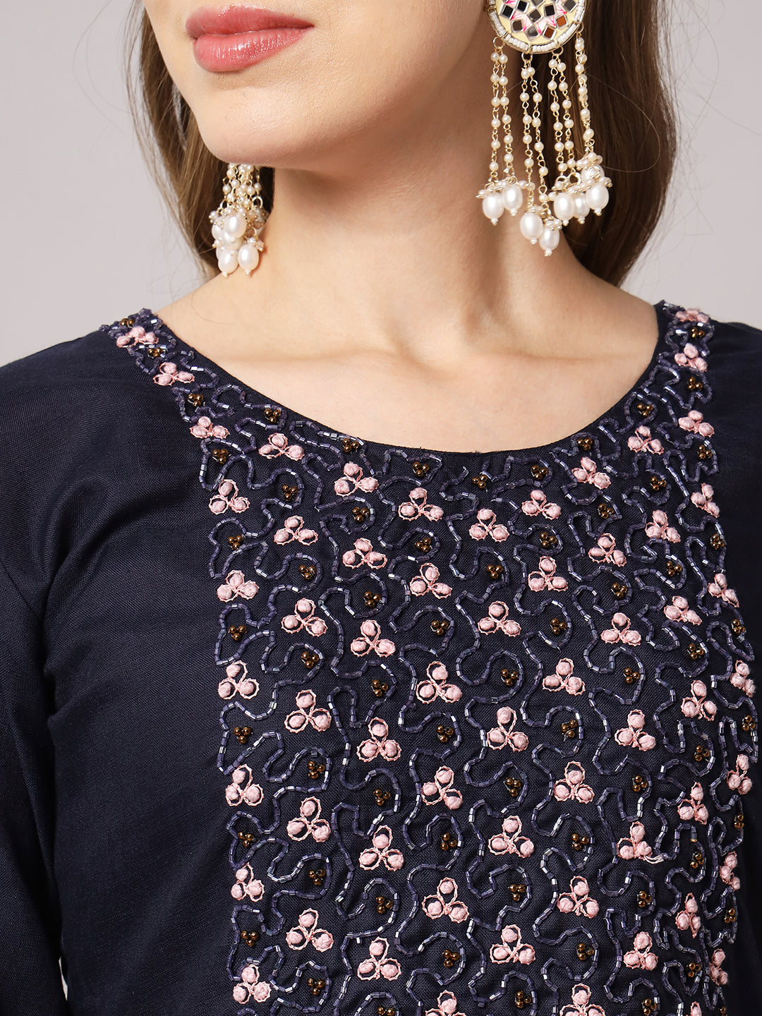 Cotton blend hand embroidery kurta set with dupatta