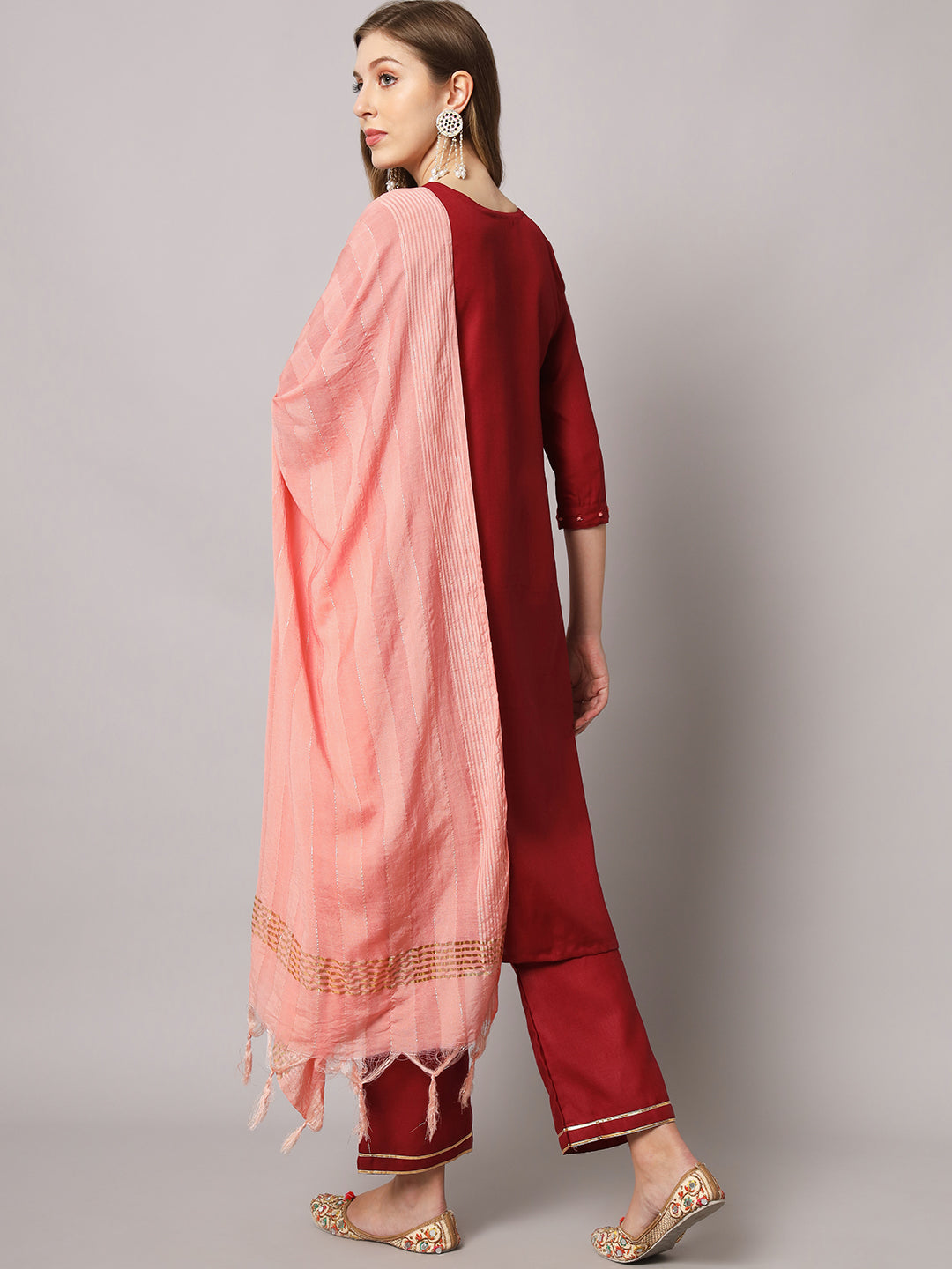 Cotton blend hand embroidery kurta set with dupatta