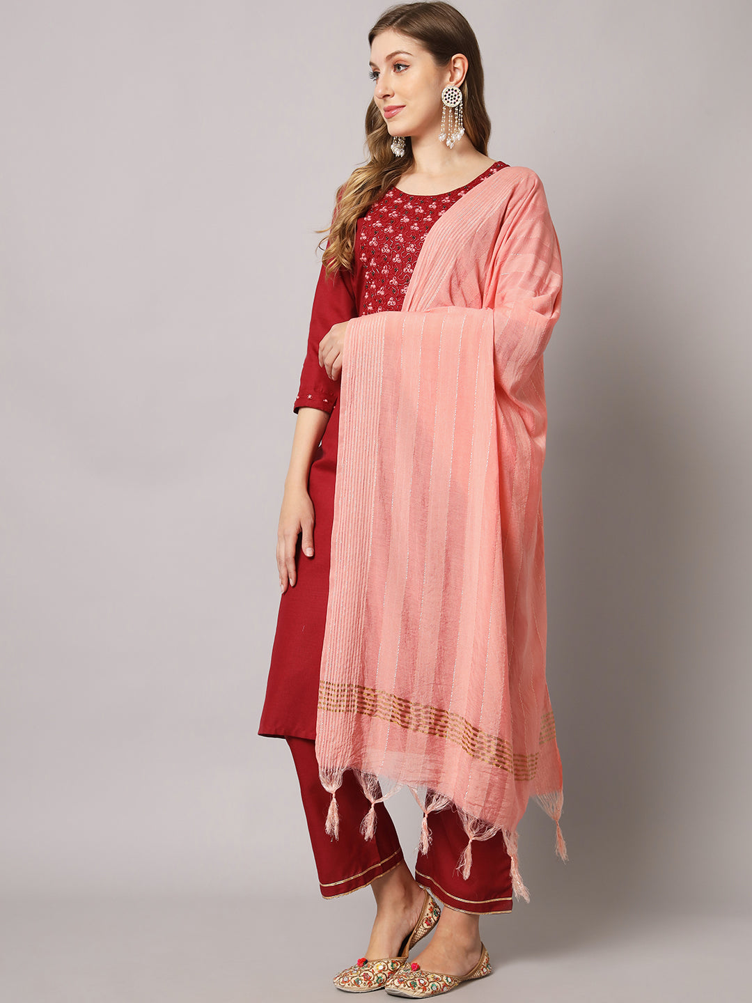 Cotton blend hand embroidery kurta set with dupatta