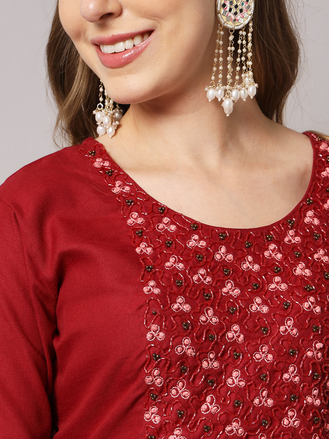 Cotton blend hand embroidery kurta set with dupatta