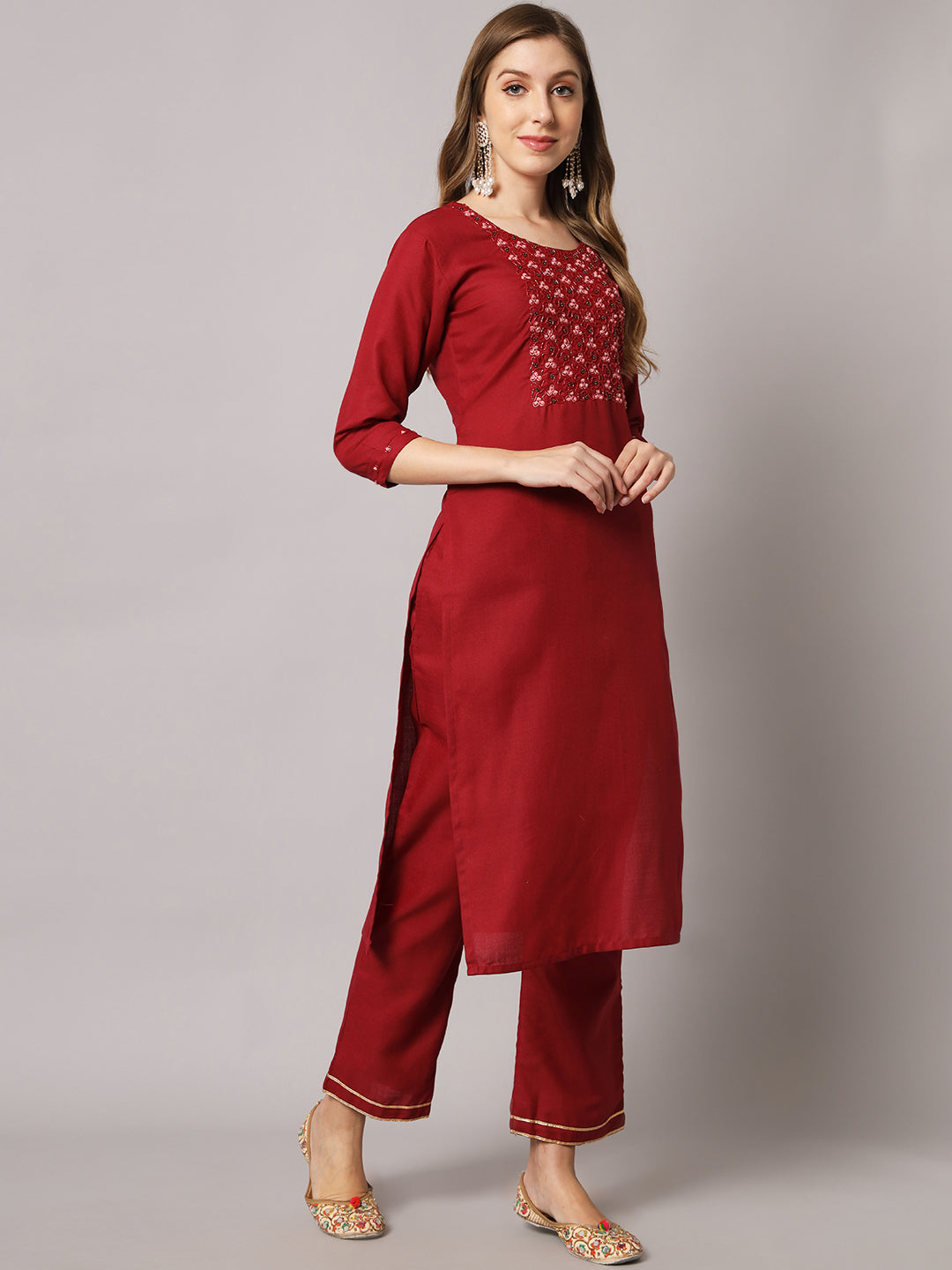 Cotton blend hand embroidery kurta set with dupatta
