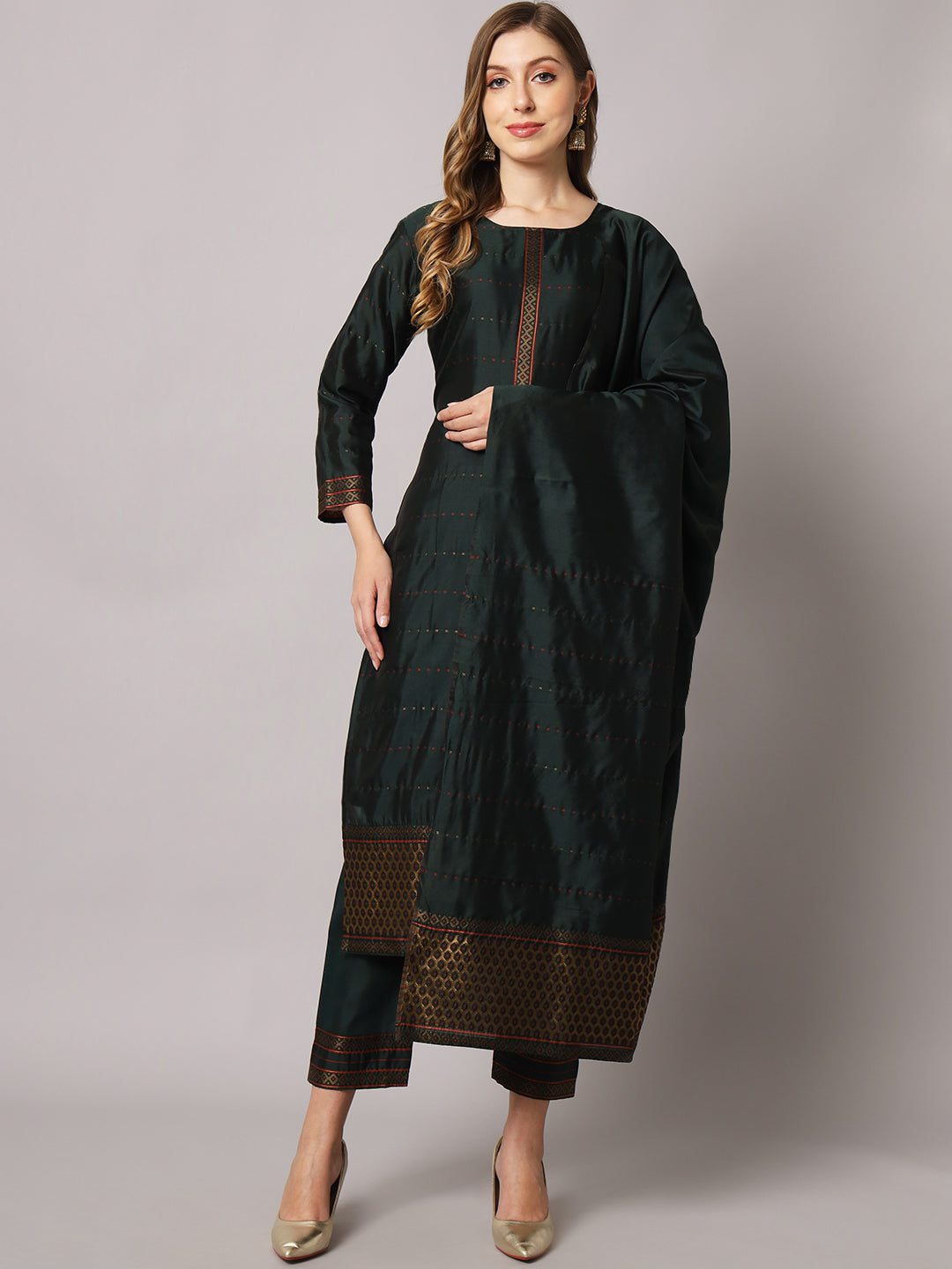 Silk blend woven kurta set with jacquard silk dupatta