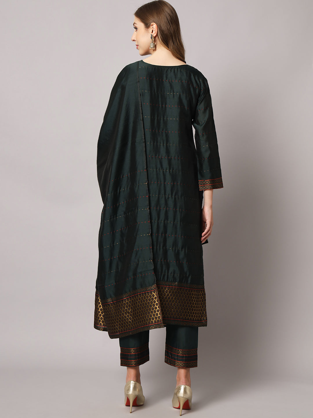 Silk blend woven kurta set with jacquard silk dupatta