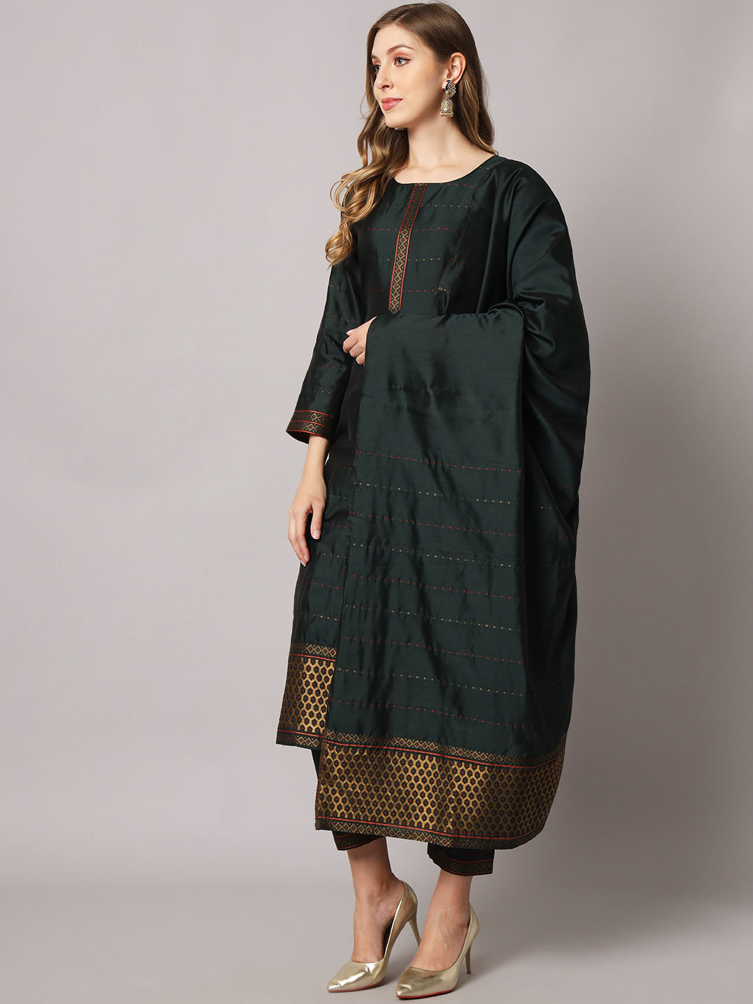 Silk blend woven kurta set with jacquard silk dupatta