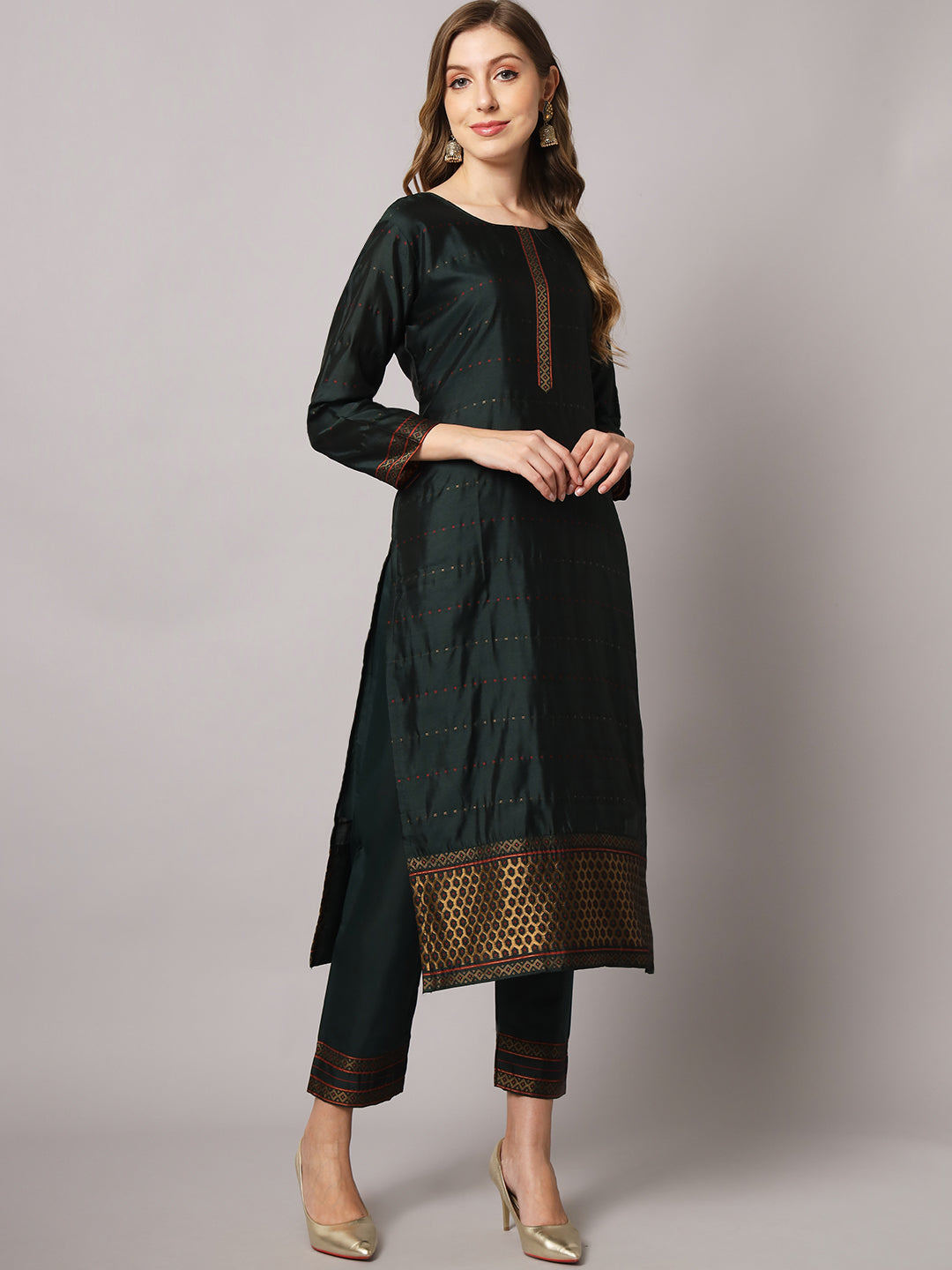 Silk blend woven kurta set with jacquard silk dupatta