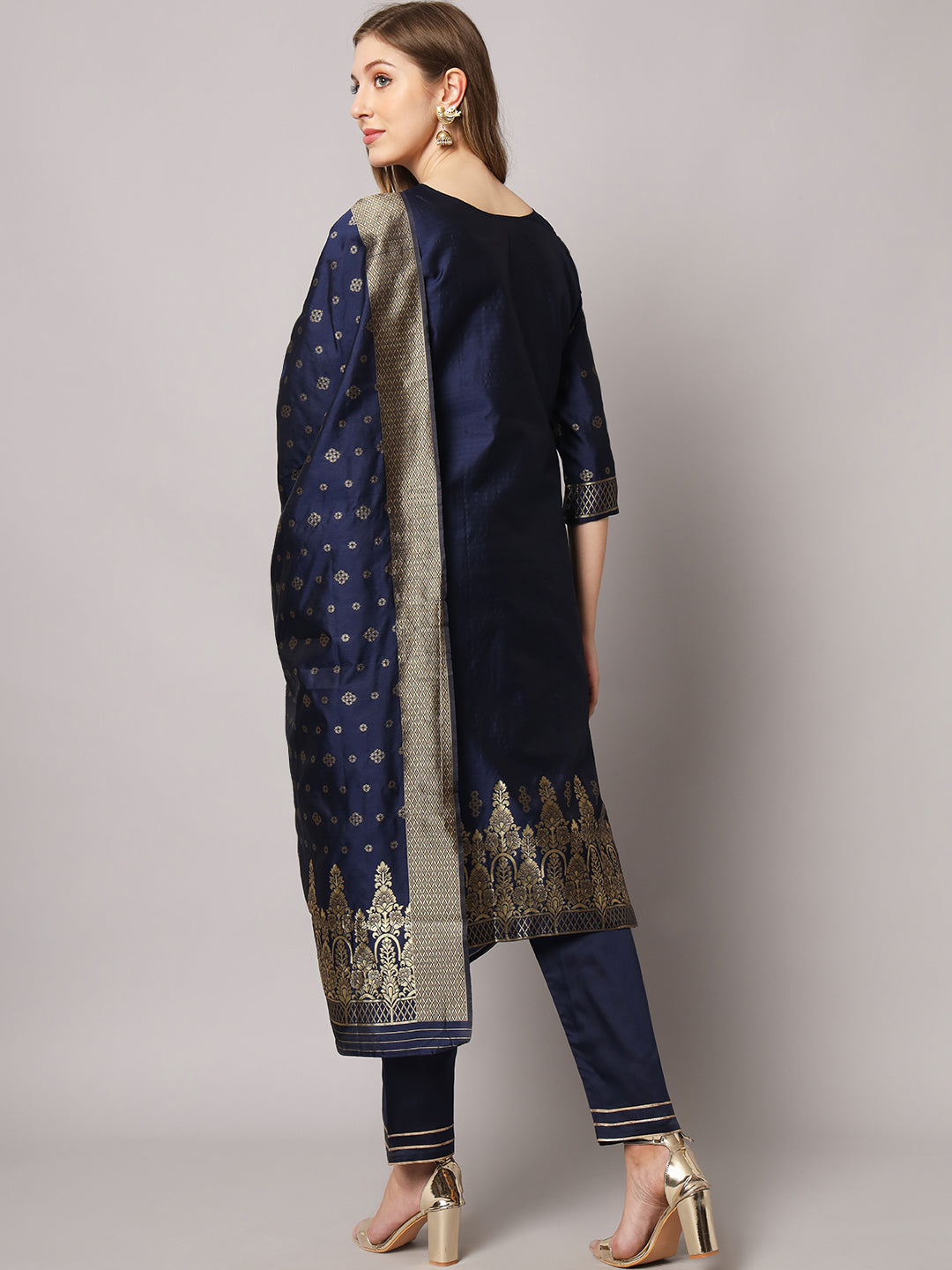 Jacquard silk blend woven kurta set with dupatta