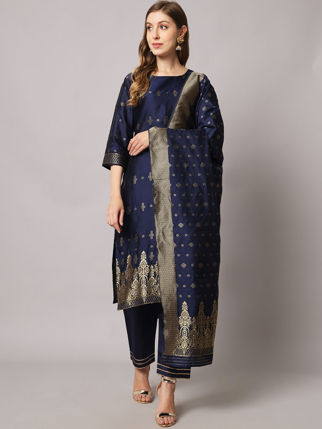 Jacquard silk blend woven kurta set with dupatta