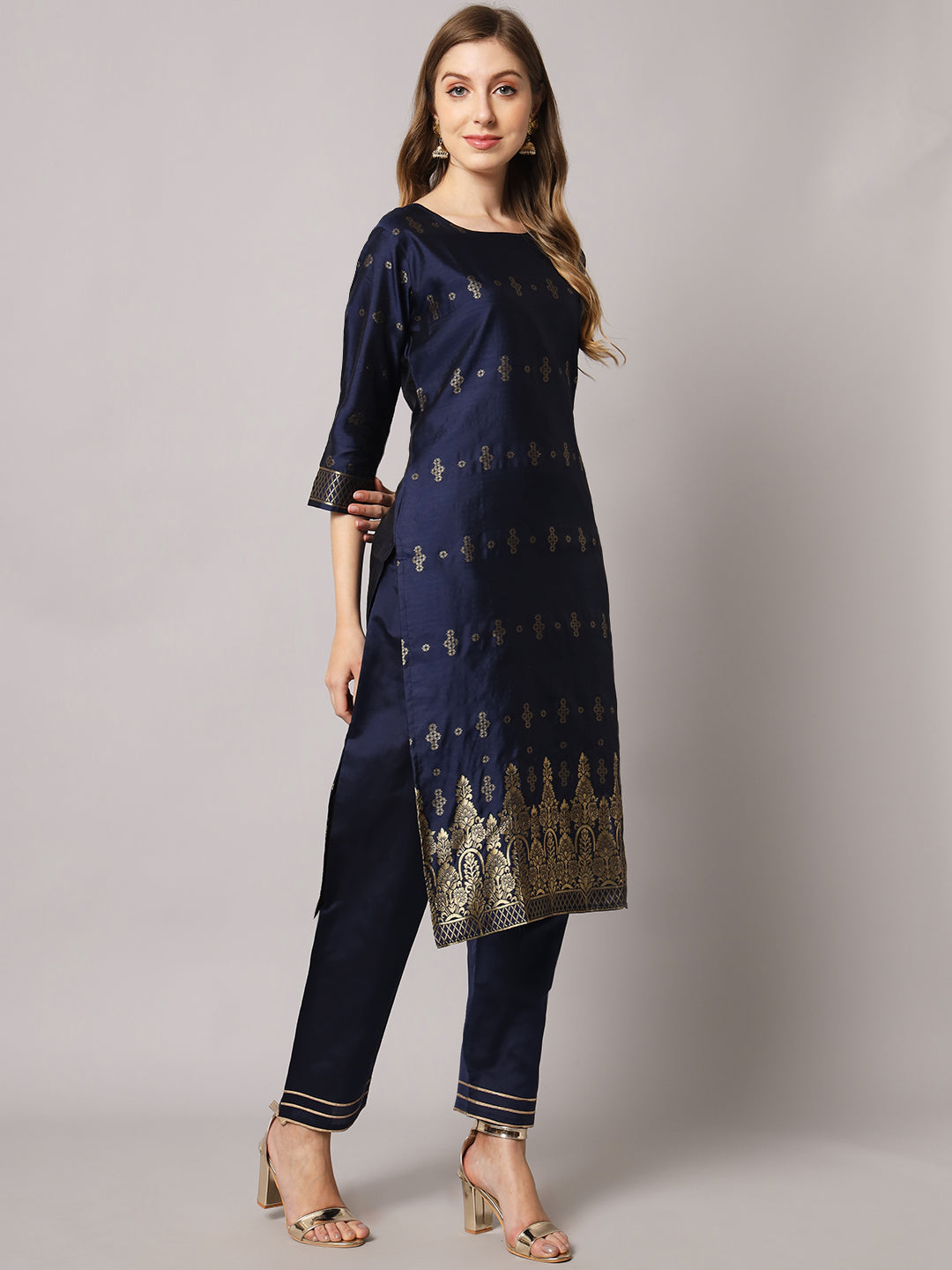 Jacquard silk blend woven kurta set with dupatta