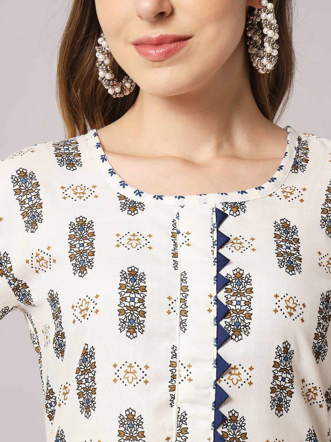 Cotton blend print kurta set with dupatta