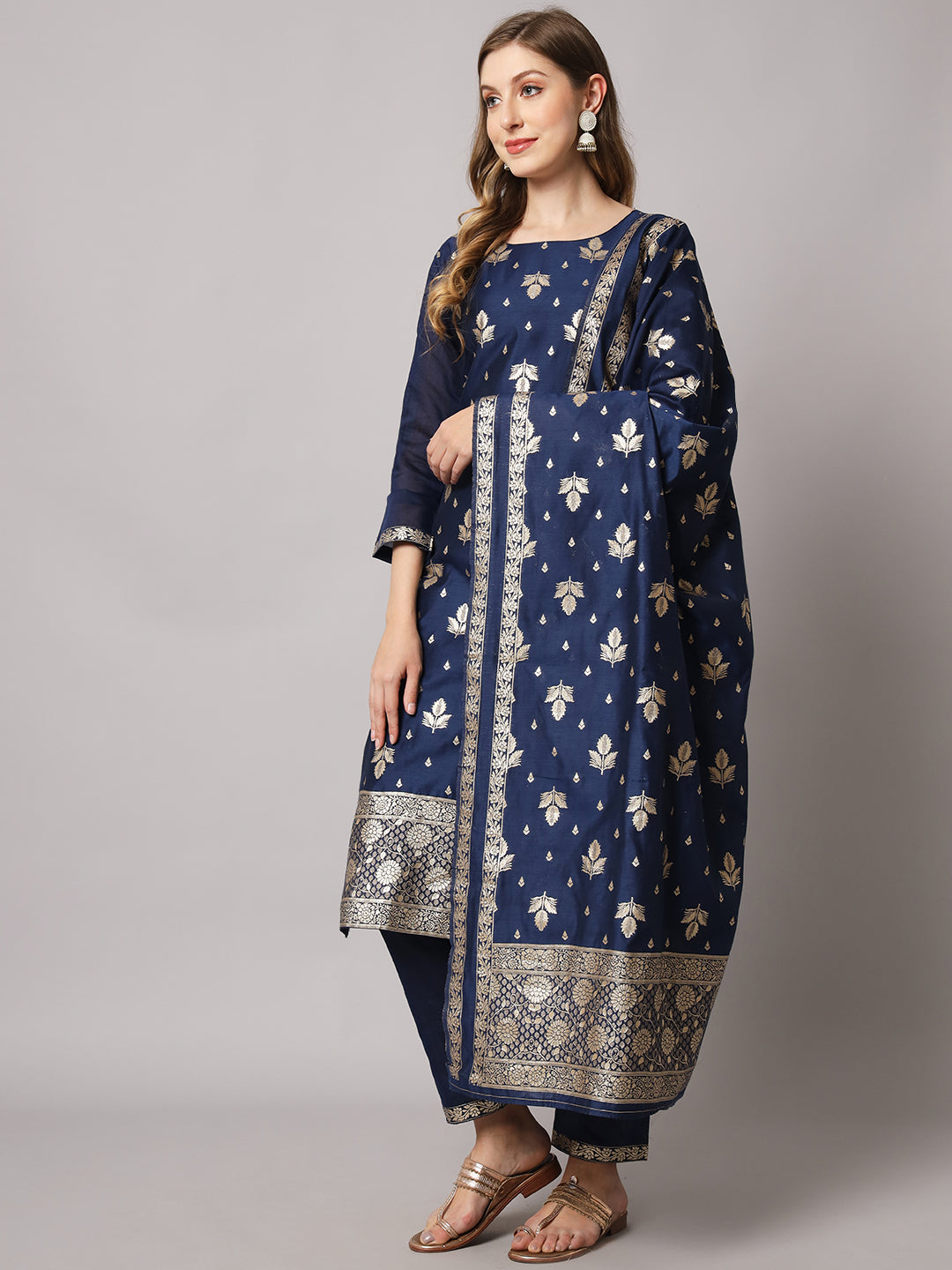 Jacquard silk blend woven kurta set with dupatta