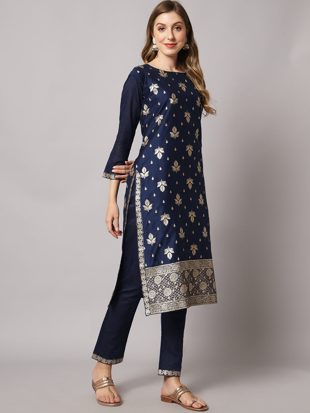 Jacquard silk blend woven kurta set with dupatta