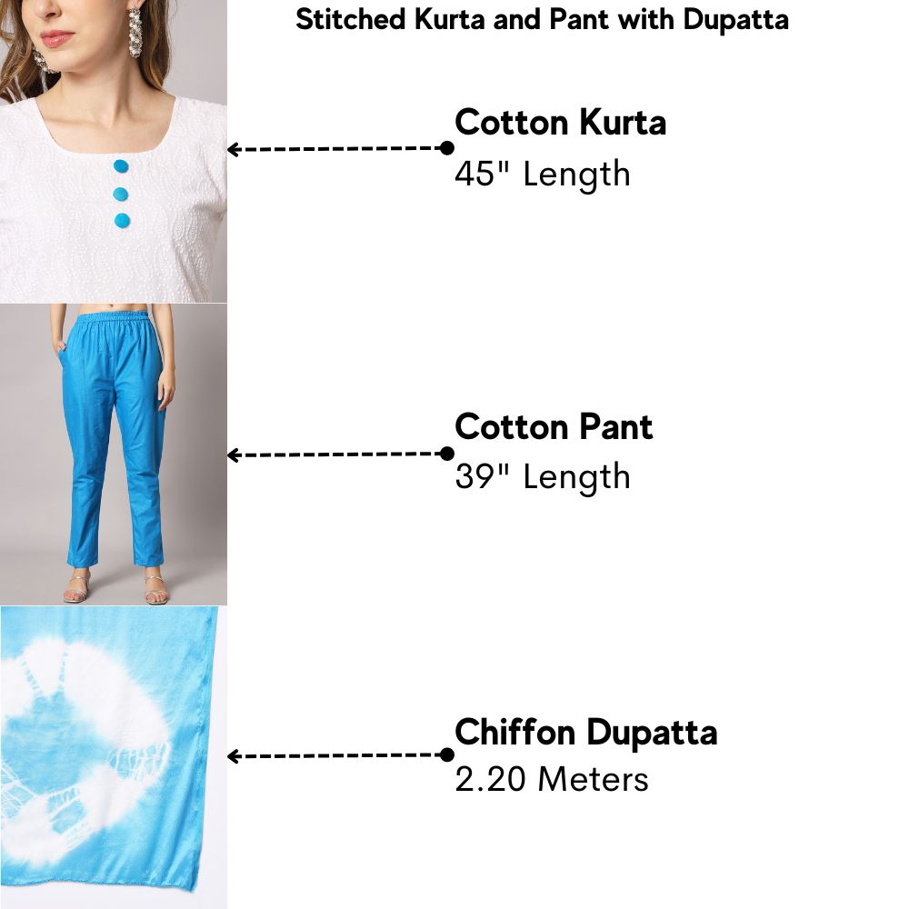 Cotton blend chikenkari kurta set with dupatta