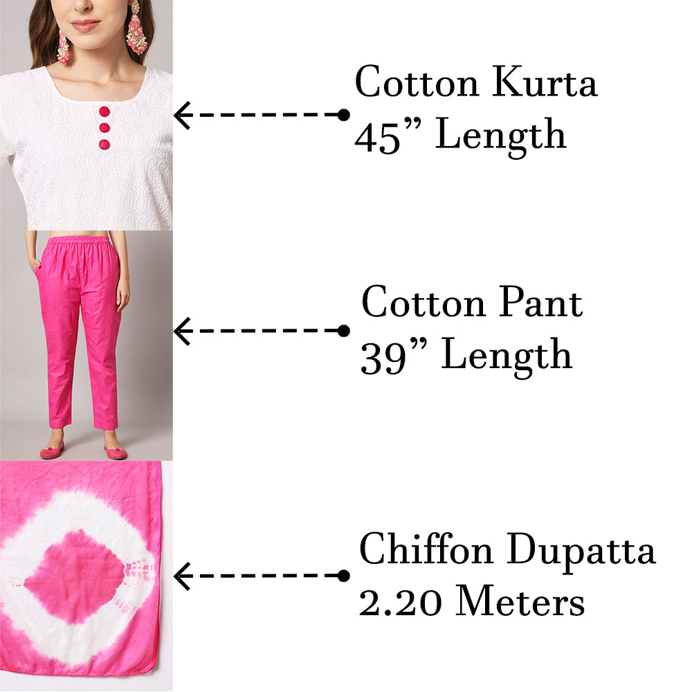 Cotton blend chikenkari kurta set with dupatta