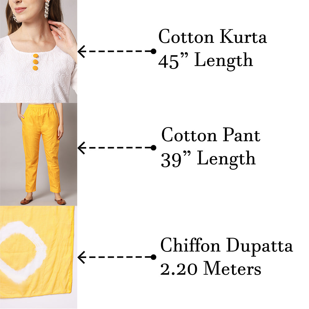 Cotton blend chikenkari kurta set with dupatta