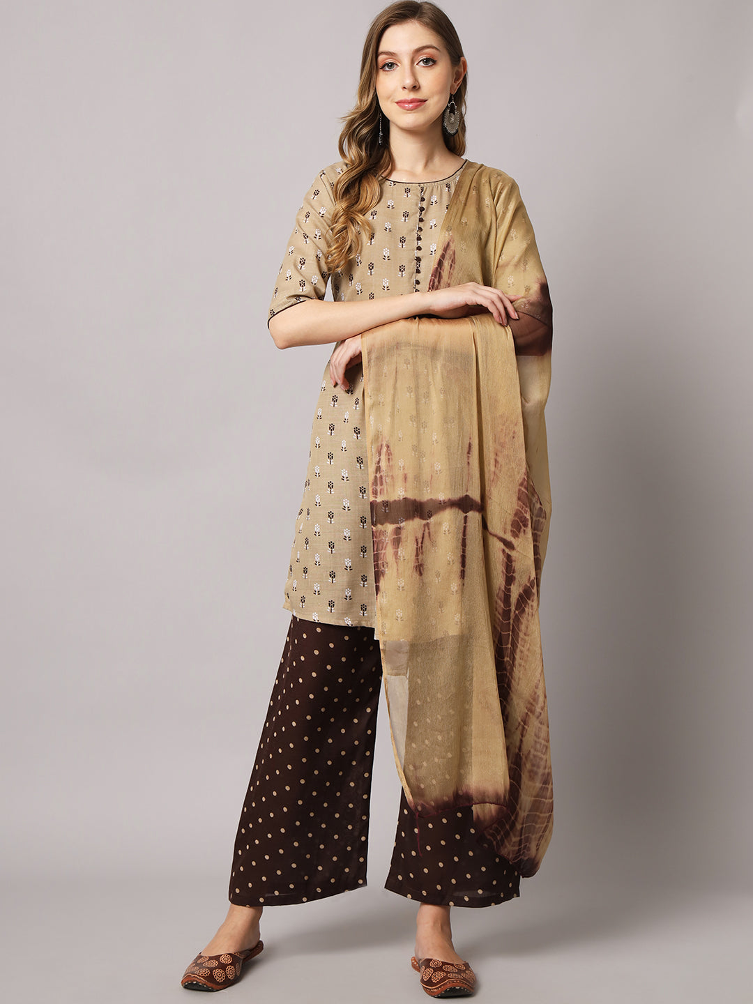 Cotton blend print kurta set with dupatta