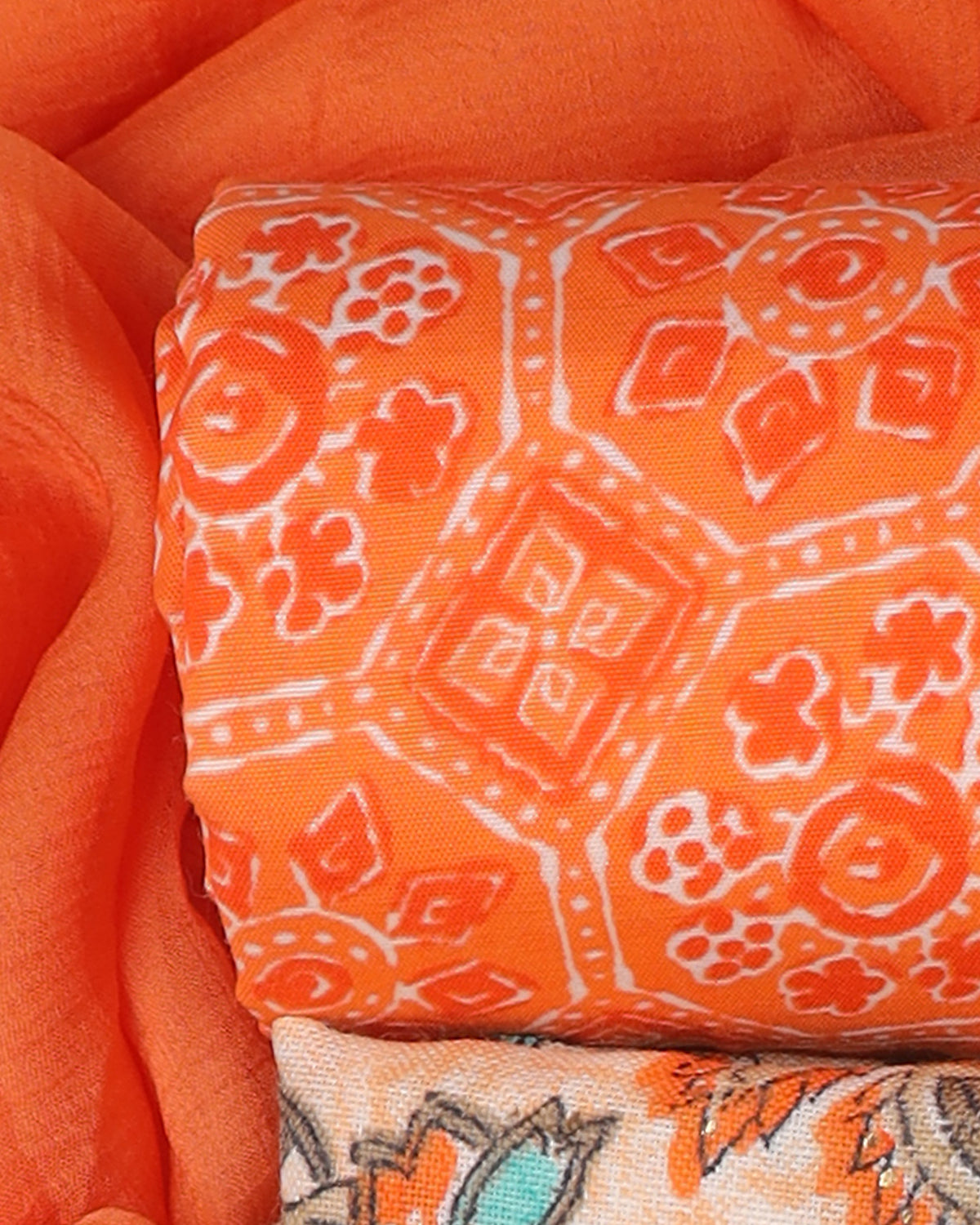 Cotton blend floral print unstitched dress material