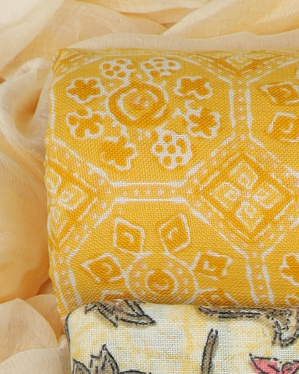 Cotton blend floral print unstitched dress material