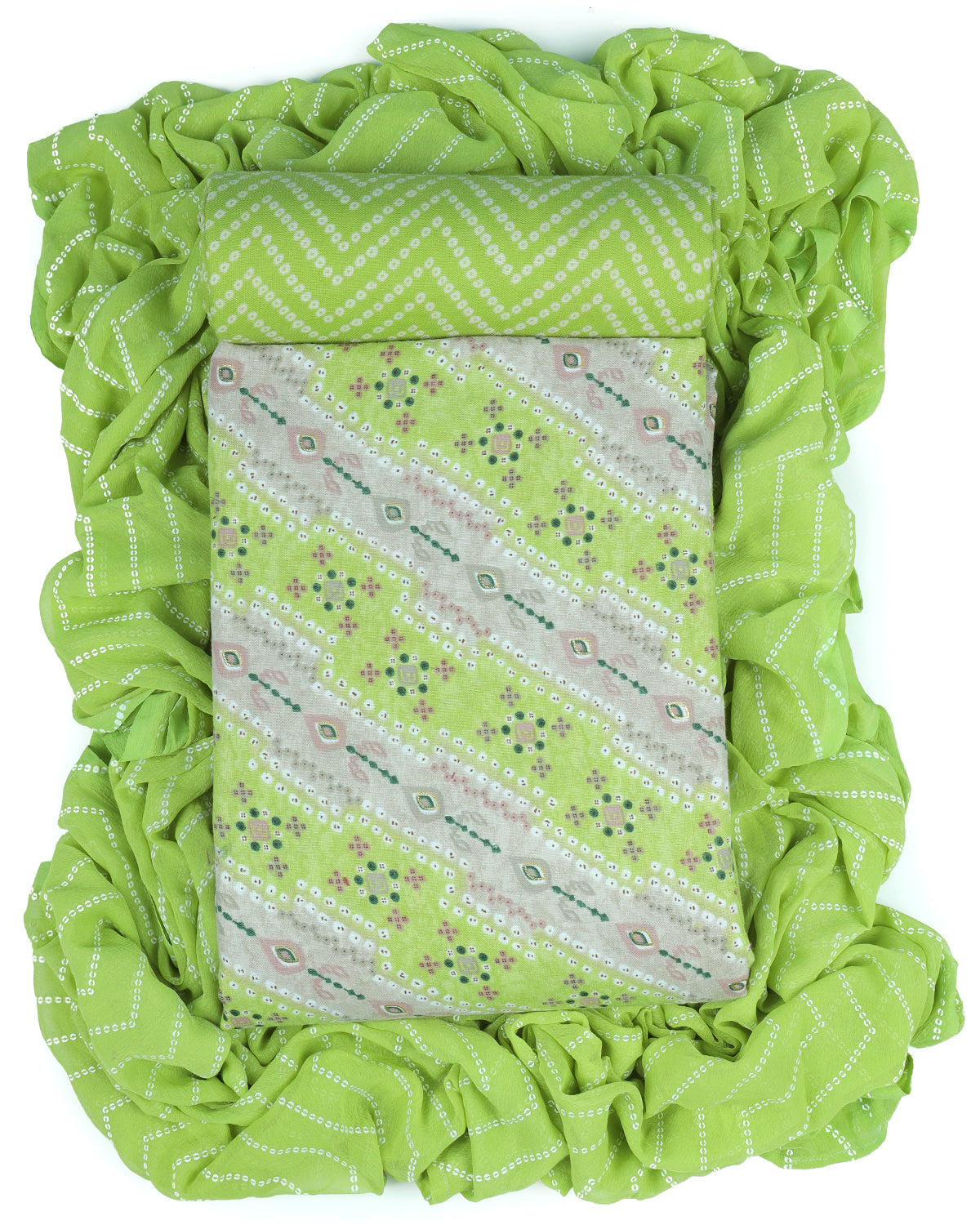 Cotton blend bandhani print unstitched dress material