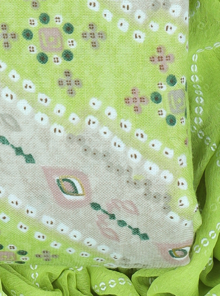 Cotton blend bandhani print unstitched dress material