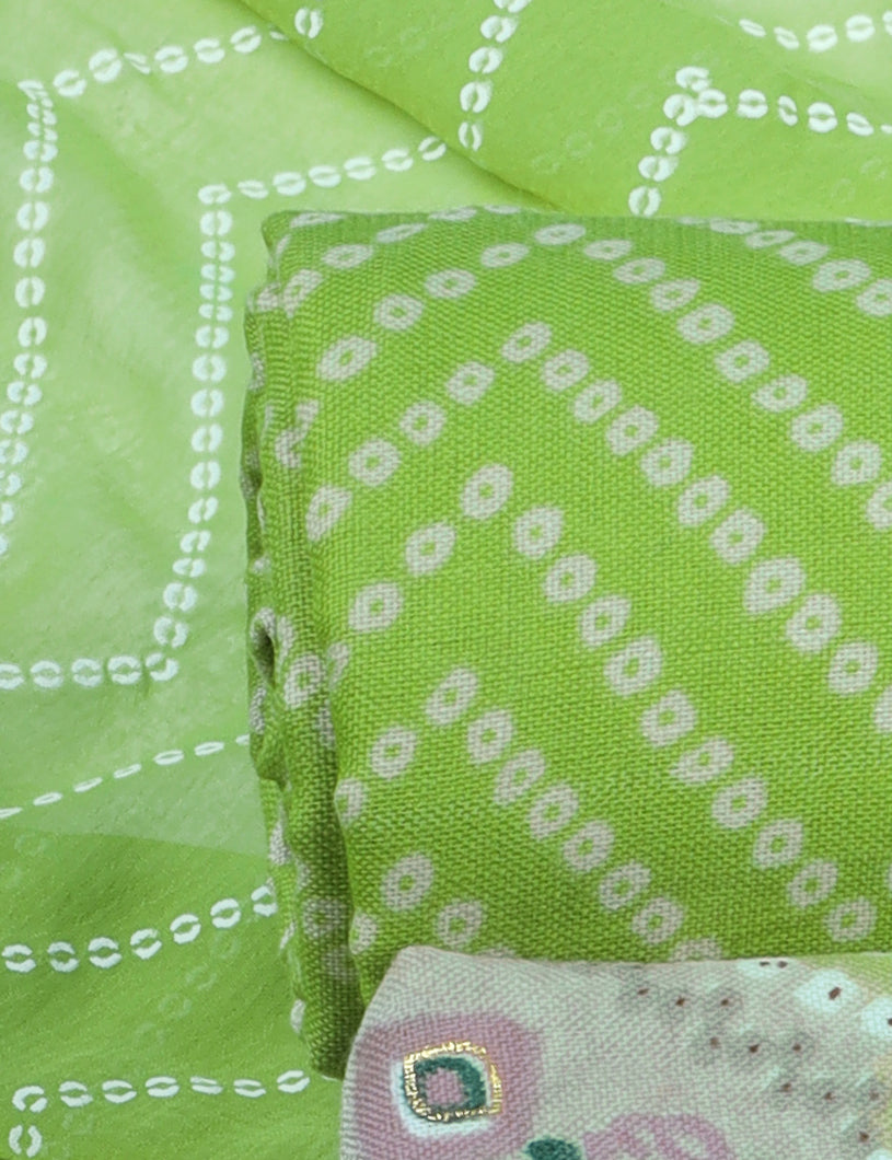 Cotton blend bandhani print unstitched dress material
